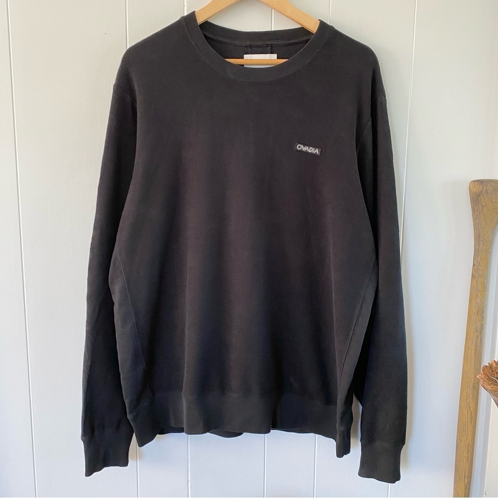 Ovadia & Sons Black Sweatshirt Logo Patch Terry Crewneck Sweater New York